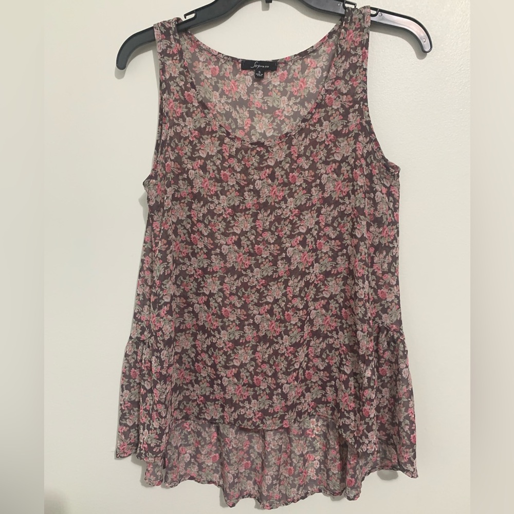 Soprano Woman's Tiny Floral Print sheer Tank Blouse Size Small